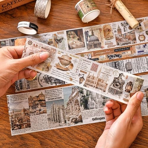 Songdao 18 Rolls Vintage Washi Tape Pack Retro Arts Adhesive Tapes Wide Monologue Decorative Masking Tape Sets for Craft, Kids, Scrapbook, DIY, Gift Wrapping (Jungle Trails) thumbnail 9