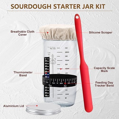 Complete Sourdough Starter Kit, Banneton Bread Proofing Basket with Glass Sourdough Starter Jar, Sourdough Bread Baking Supplies, 9'' Round Bread Proofing Basket, for Bread Making Baking Fermentation thumbnail 3
