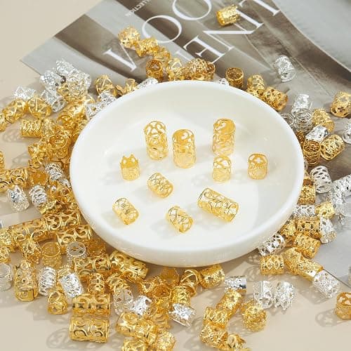 MODASER 220 Pcs Gold Hair Jewelry for Braids, 12 Styles Gold and Silver Hair Accessories Cuff for Braids and Dreadlocks, Adjustable Metal Rings Cuffs Clips for Dreadlock Accessory Jewelry Decorations thumbnail 5