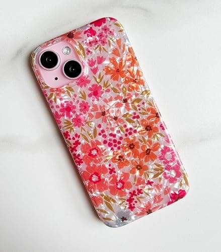 Qokey for iPhone 14/13 Case 6.1 inch,Cute Flower Design for Women, Shell Pattern Soft Bumper Lightweight Slim Fit TPU Shockproof Phone Cover,Pink Floral thumbnail 8
