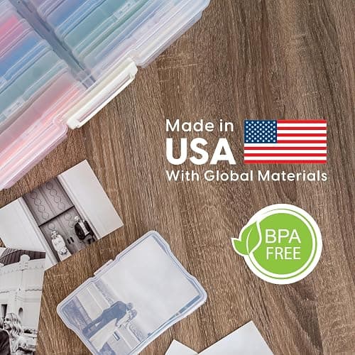 IRIS USA 4" x 6" Photo Storage Box Craft Keeper, Transparent Handle Container with 16 Organization Holder Cases for Pictures, Tasks, Scrapbooking, Stationery Storage, Clear thumbnail 3