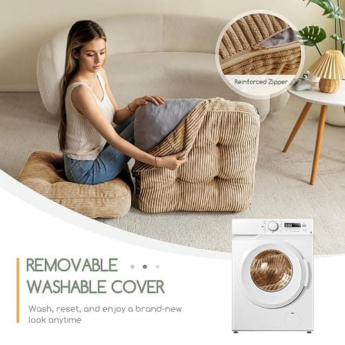 HIGOGOGO Washable Floor Pillow Cushion for Adults, Meditation Cushion Pillow, Large Square Floor Sitting, Removable Tufted Corduroy Cover, for Tatami Living Room or Yoga, 22x22 Inch, Machine Washable thumbnail 5