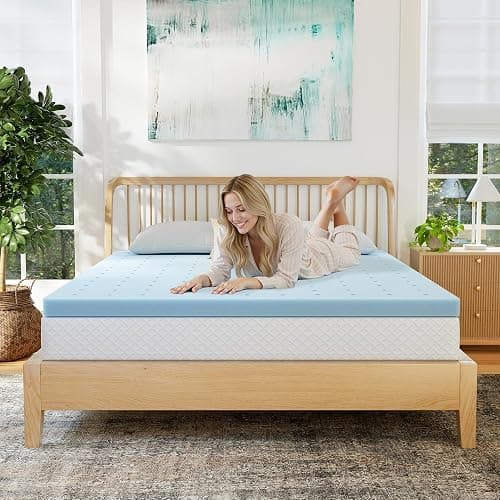 EGOHOME 2 Inch Twin XL Memory Foam Mattress Topper, Cooling Gel Infused & Pressure Relieving Pad in a Box, Dorm Room Essentials, CertiPUR Certified, Blue thumbnail 2