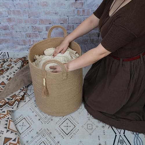 XUANGUO Rope Laundry Basket Laundry Hamper for Clothes Woven Storage Basket for Living Room Bedroom Boho Tall Rope Baskets for Blanket Toys Pillow Towels Baby Nursery Hamper Bin jute thumbnail 2