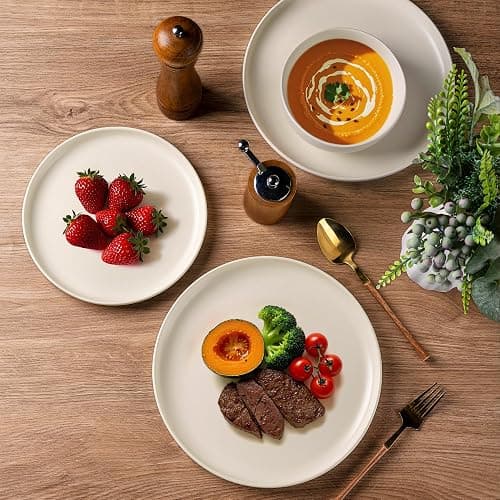 AmorArc Stoneware Dinnerware Sets, Wavy Rim Ceramic Plates and Bowls Sets, Highly Chip and Crack Resistant | Dishwasher & Microwave & Oven Safe Dishes set, Service for 4 (12pc) thumbnail 3