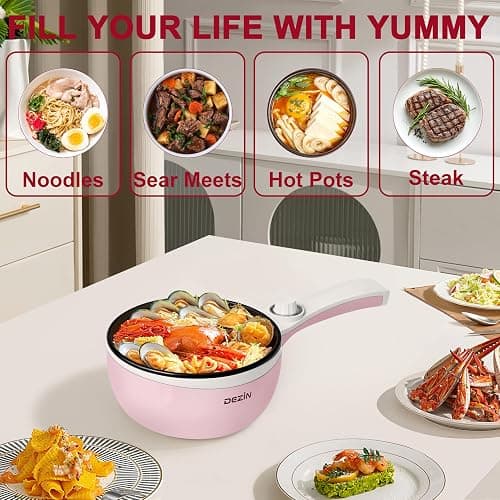 Dezin Hot Pot Electric Upgraded, Non-Stick Sauté Pan, Rapid Noodles Electric Pot, 1.5L Mini Portable Hot Pot for Steak, Egg, Fried Rice, Ramen, Oatmeal, Soup with Power Adjustment thumbnail 7