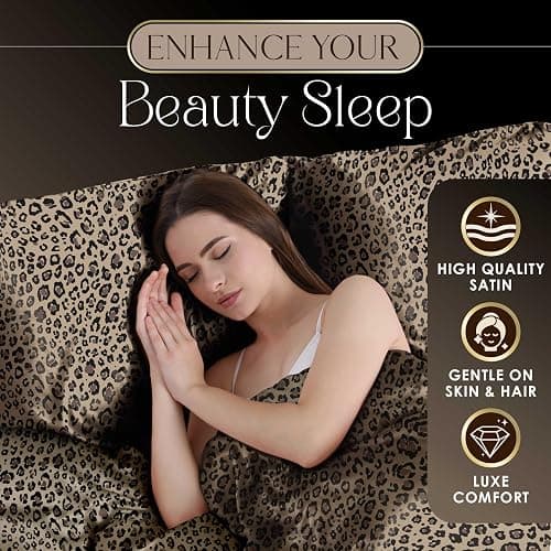 Martex Elegance 4-Piece Satin Sheets Set - Full Size, Leopard Print, Luxury Hotel Quality, Silky Soft & Smooth, Great for Hair & Skin thumbnail 6