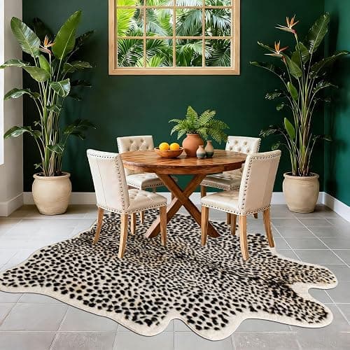 Leopard Print Rug, Cheetah Rugs 5.2x6.8ft Faux Cowhide Skin Animal Carpet | Soft Faux Fur Hide Mat, No-Slip, Washable Cheetah Print Area Rug for Livingroom,Bedroom,Dining Room Home Decor thumbnail 5