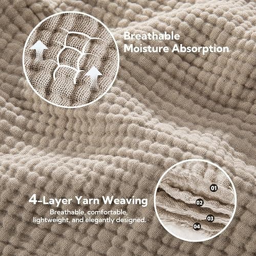 SOULFUL Muslin Throw Blanket with Tassels - Soft King Size Cotton Throw Blanket for Couch or Bed, Lightweight and Breathable Gauze for All Seasons, Light Tan, 108" x 90" thumbnail 3