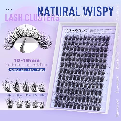 Pawotence Lash Clusters Fairy Eyelash Clusters 10-18mm Wispy Lashes Cluster Eyelash Extensions 144pcs Wet Individual Cluster Lashes Full False Eyelashes for DIY Lash Extension thumbnail 3