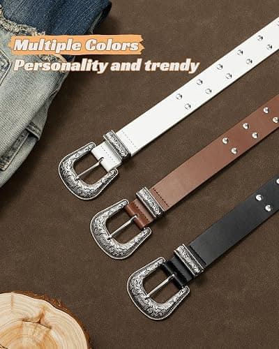 maikun Studded Belt for Women, Western Buckle Design Punk Rock Rivet Belt | Cool Belt thumbnail 5
