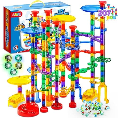 JOYIN 207Pcs Glowing Marble Run, Construction Building Blocks Toys with 5 Glow in The Dark, STEM Toy for Boys and Girls, Educational Toy, Gift for Christmas - Image 1
