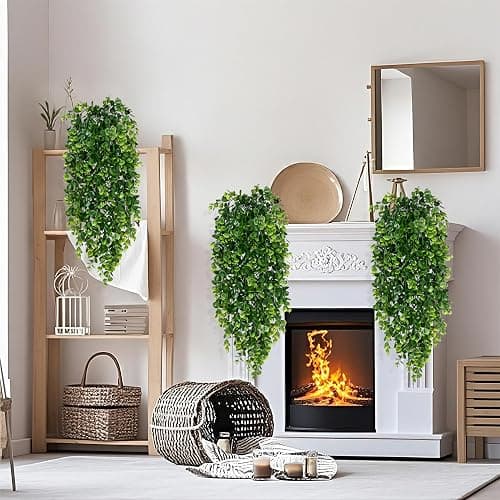 Waipfaru 4Pcs Fake Hanging Plants 2.7ft Fake Plants Eucalyptus Leaves UV Resistant Fake Vines Ivy Artificial Plants Outdoor Faux Plants Indoor Bedroom Living Room Boho Wall Porch Shelf Decor thumbnail 4