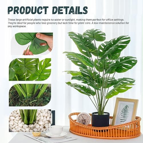Der Rose 28" Black Pot Fake Monstera Plants, Large Artificial Potted Plants for Indoor & Outdoor Floor Front Porch Modern Decor thumbnail 4