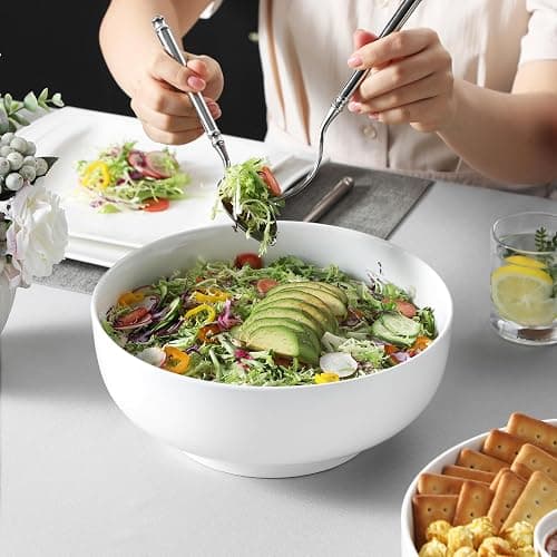 MALACASA Serving Bowls, 114 OZ(10") Extra Large Salad Bowls Set of 2, Porcelain White Serving Bowls for Salad, Soup, Pasta and Dinner, Large Ceramic Bowl Set for Entertaining, Series REGULAR thumbnail 2