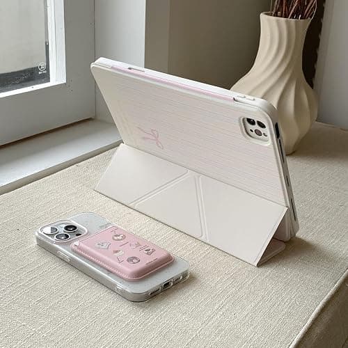Detachable Magnetic 360 Rotating Adjustable Stand Hard PU Folio Case for Apple Bow Refreshing Baby Light Pink Color Chic Cute Lovely Adorable Girls Kids (for iPad Air 5 10.9-inch 5th Generation 2022) thumbnail 4