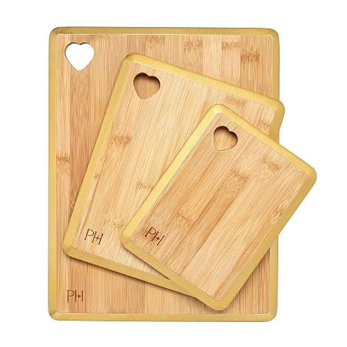 Paris Hilton Reversible Bamboo Cutting Board Set with Heart Shaped Cut-Out Design, Glamorous Gold Edge Detail and Multiple Board Sizes, 3-Pieces, Gold thumbnail 9