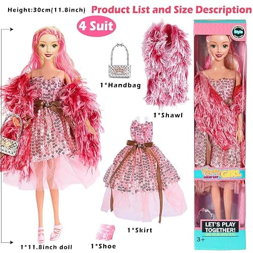 iBayda 6 Pack Fashion 11.5 inch American Toy Prinecess Dolls Playset with Outfits Dress Design and Accessories Like Handbag Hat Crown Necklace Suitcase (Gift Box Package) thumbnail 6