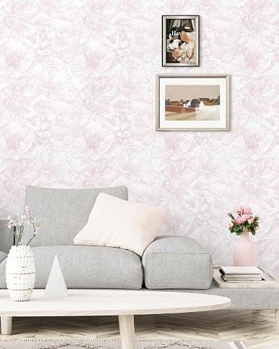 Dimoon 78.7"x17.3" Peel and Stick Wallpaper Floral Contact Paper Boho White Pink Flower Wallpaper Removable Wall Paper Self Adhesive Modern Contactpaper for Cabinets Drawers Bedroom Thicken Vinyl thumbnail 6