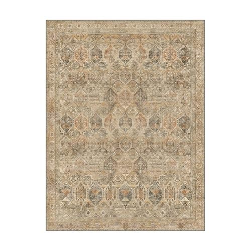 Bavni Washable Rug 8x10 Area Rug for Living Room Bedroom Dining, Washable Vintage Print Carpet, Ultra-Thin Low Pile Lightweight Rug with Non Slip Backing, Light Brown thumbnail 7
