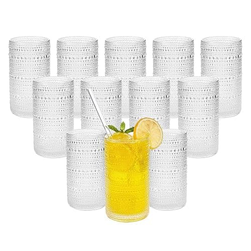 Akutaa Vintage Hobnail Drinking Glasses Set of 12, 16 oz Large Capacity Embossed Clear Tumblers, Highball Glasses for Water, Cocktail, Beer, Whiskey, Kitchen & Bar Use - Image 1