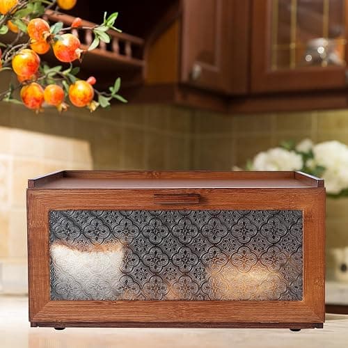 ETMI Vintage Bread Box for Kitchen Countertop - Retro Brown Bread Storage Box Breadbox thumbnail 5