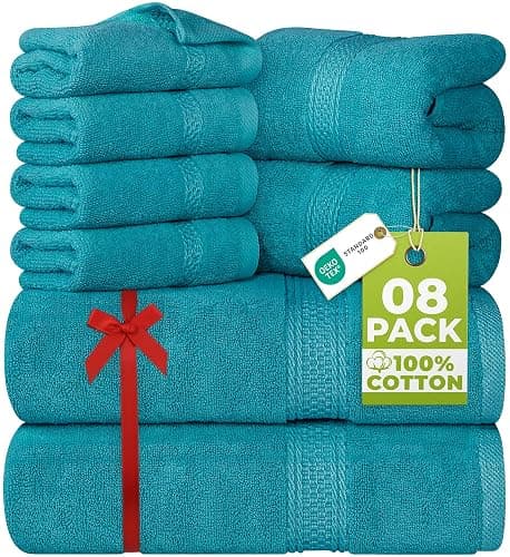 Utopia Towels 8 Piece Premium Towel Set, 2 Bath, 2 Hand, and 4 Wash Cloths, 600 GSM 100% Ring Spun Cotton, Highly Absorbent Towels for Bathroom, Gym, Hotel, and Spa, Teal - Image 1
