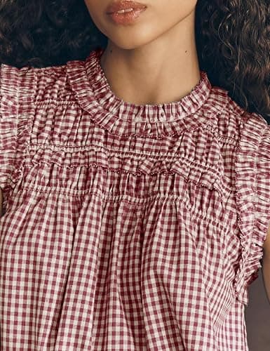 OPCAKM Casual Tops for Women Plaid Babydoll T Shirts Sleeveless Peplum Top Cotton Blouse Summer Shirts Trendy thumbnail 4