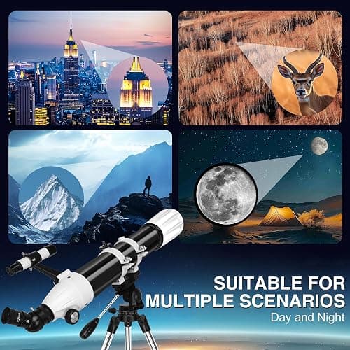 Hawkko 90mm Aperture 900mm Telescope for Adults High Powered | Multi-Coated Professional Refractor Telescope for Astronomy Beginners (36X-270X) with AZ Mount, Carry Bag, Phone Adapter thumbnail 7