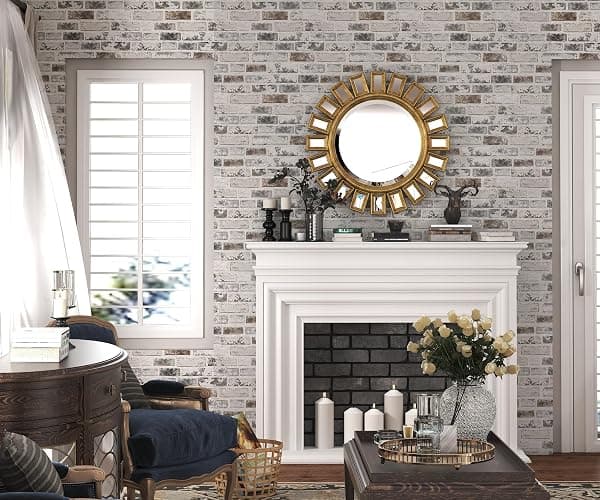Brick Wallpaper Peel and Stick Wallpaper 17.3"x393" Grey and White 3D Brick Wallpapers Self Adhesive Vintage Wall Paper Removable Textured Contact Paper for Fireplace Kitchen Home Decoration Vinyl thumbnail 2