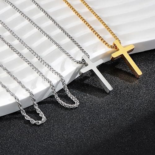 Monily Birthday Gifts for Dad Cross Necklace for Men Silver/Gold Stainless Steel Cross Chain Pendant Necklace for Mens Father's day gifts thumbnail 3