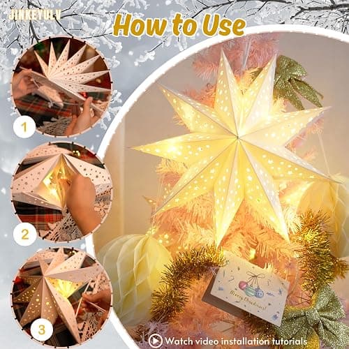JINKEYULV Paper Star Lantern 3PCS Christmas Paper Stars Lantern 13.78 inch 9 Points Paper Star Lantern Hanging 3D Christmas Paper Star Hanging Star Foldable for Wedding Xmas White decoración navideña thumbnail 5