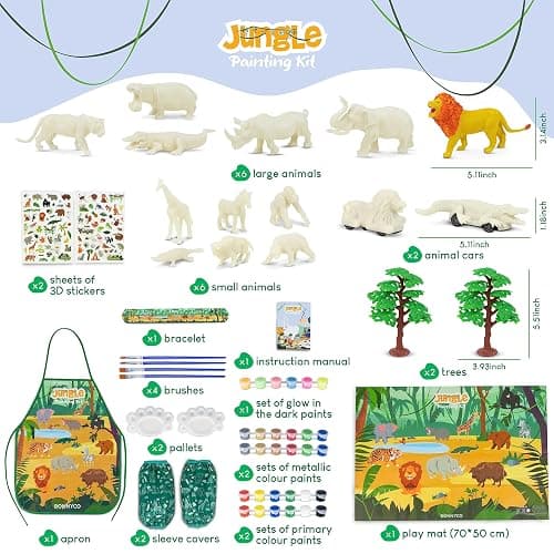 BONNYCO Animal Toys for Kids Painting Kit with 16 Figurines. Animal Kids Crafts 4-8 with Glow in the Dark, Safari Gifts for Boys and Girls. Boy Toys 3 4 5 6 7 8 9 10, Years Old Birthday Christmas thumbnail 3