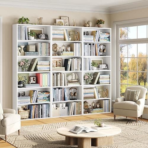 FOTOSOK 6 Tier Tall Bookshelf and Bookcase with Open Display Shelves, White | Industrial Tall Bookcases with Storage, Freestanding Book Shelf for Home Office, School Library , Living Room, Narrow Space thumbnail 6