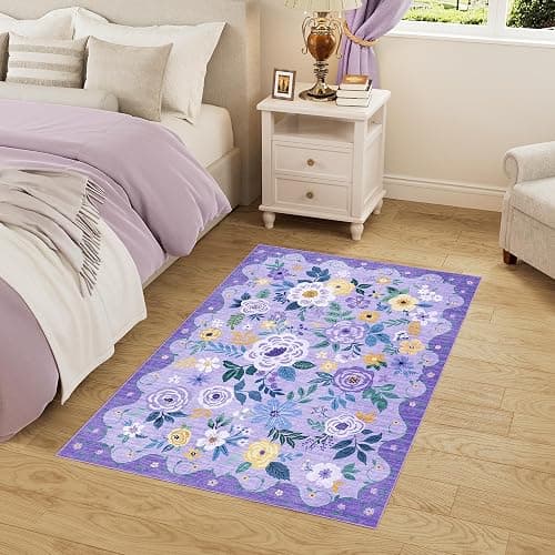 DUKINO 2x3 Rugs for Entryway, Floral Indoor Washable Door Mat, Non Slip Boho Small Rug for Kitchen, Soft Low Pile Front Door Throw Rug for Entrance, Bedroom, Kitchen, Laundry, Bathroom, Purple thumbnail 8