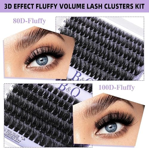 B&Q Volume Lash Clusters Kit 280PCS Lash Extension Kit Thick 3D Wispy DIY Eyelash Extension Set with Individual Lashes, Lash Bond and Remover,Tweezers(80D+100D) thumbnail 5