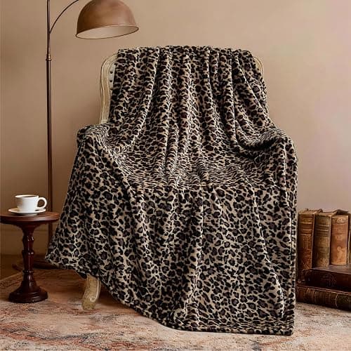 Edenleaf Leopard Print Blanket Fleece Throw for Bed Sofa Travel and Camping, Super Soft Cozy Fluffy Plush Cheetah Print Blanket for All Seasons 50"x60" (Mocha Brown) - Image 1