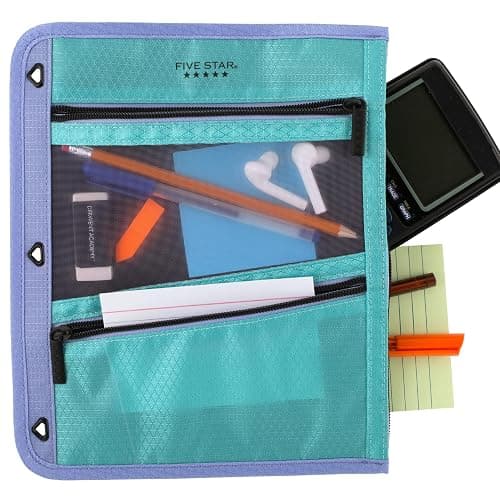 Five Star Pencil Pouch, Pen Case, 3-Pocket Zipper Pouch, Fits 3-Ring Binder, Storage Organizer for Classroom Supplies Earbuds Chargers Cables Makeup, Teal/Berry (500207F-ECM) thumbnail 4