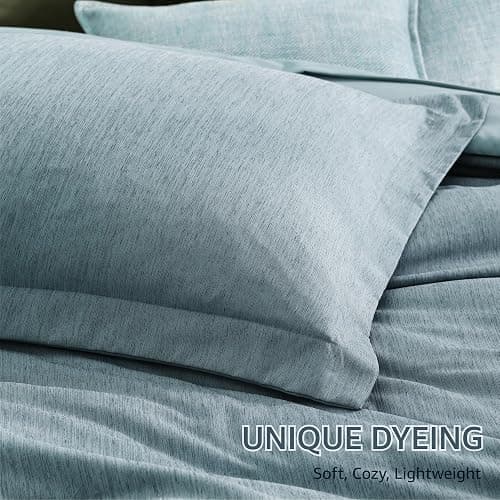 Monbix Full Size Comforter Set-7 Pieces Dusty Blue Cationic Dyeing Bed in a Bag Full Bedding Sets with Comforter, Sheets, Pillowcases & Shams, All Season Reversible Bedding Comforters thumbnail 6