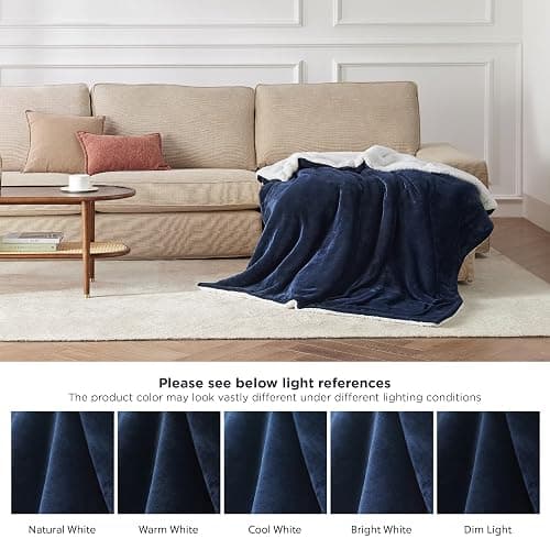 Bedsure GentleSoft Sherpa Fleece Throw Blanket for Couch - Thick and Warm Throw for Women and Men, Soft Fuzzy Plush Blanket for Winter, Navy, 50x60 Inches | Soft, Warm, Plush, Thick, Fuzzy, for Winter, for Couch thumbnail 9