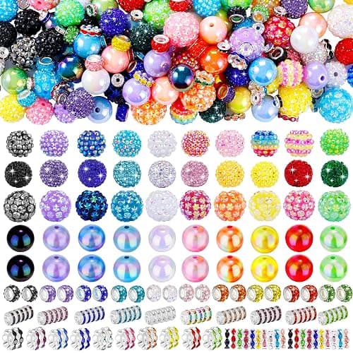 HUISUYTON 190 Pcs Beads for Pens Making, Included Rondelle Spacer Bead and 16/20mm Bubblegum Beads for Pen, Acrylic Bead for Jewelry Making, Bracelets, Beadable Pens - Image 1