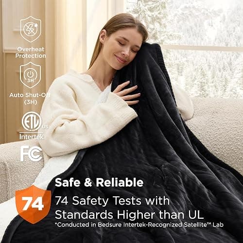 Bedsure Heated Blanket Throw Blanket - Fast Heating Electric Blanket, Soft Flannel Heated Throw with 4 Time Settings, 6 Heating Settings, Warm Gifts for Grandma Grandpa (50x60 inches, Black) thumbnail 8