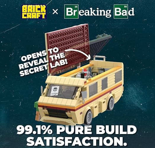 Brickcraft Officially Licensed Breaking Bad RV Building Kit (477 Pieces) Walter White’s Rolling Camper Van Set with Secret Lab Interior, TV Show Collectible Model, Display Toy for Fans and Adults thumbnail 4