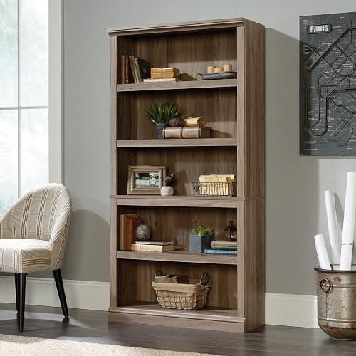 Sauder 5 Tier Book Shelf Wooden Bookcase Multipurpose Bookshelf for Home Office, Living Room, in Salt Oak finish thumbnail 2