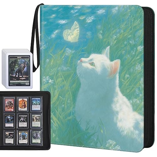 UGYAZX Top Loader Binder, 9 Pocket Holds 360 Top Loaders, Side-Loading Full-Zip Binder with Water-Resistant PU Cover for 3" x 4" Toploaders, TCG, MTG & Sports Cards, Blue Butterfly Cat - Image 1
