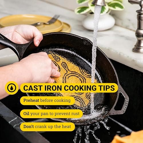 10.25 Inch Cast Iron Skillet – Pre-Seasoned Frying Pan with Teardrop Handle – Oven, Stovetop, Grill & Campfire Use – Made in USA – Durable, Non-Toxic, Even-Heating Cookware – Black thumbnail 8