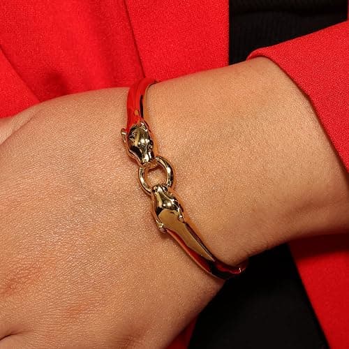 GOLD TROVE Stainless Steel Animal Head Bangle Bracelet for Women | Gold Plated Panther/Leopard Design Hinged Cuff | Polished Non Tarnish Fashion Jewelry Gift for Her thumbnail 4