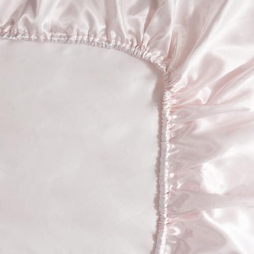 HommxJF Silk Satin Blush Pink Twin Fitted Sheet, Deep Pocket Fitted Sheet Only, Breathable, Non- Fading, Fully Elasticized Bed Sheets Sold Separately thumbnail 5