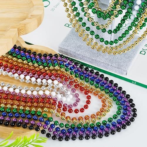 30PCS Mardi Gras Beads, Metallic 10 Kinds Beaded Necklace Party Favors, 33" Colorful Mardi Gras Necklace Bulk Stuff, Festival Parade Throw Accessories for Wedding Birthday Celebrations Decorations thumbnail 2