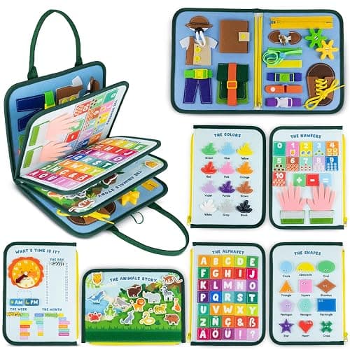 BONNYCO Busy Board for 1 Year Old Animals. Montessori Busy Book for Toddlers 1-3 2-4, Felt Quiet Book Baby. Montessori Toys, Toddler Learning Toys for Travel, Airplane, Car. Educational Activity Board - Image 1
